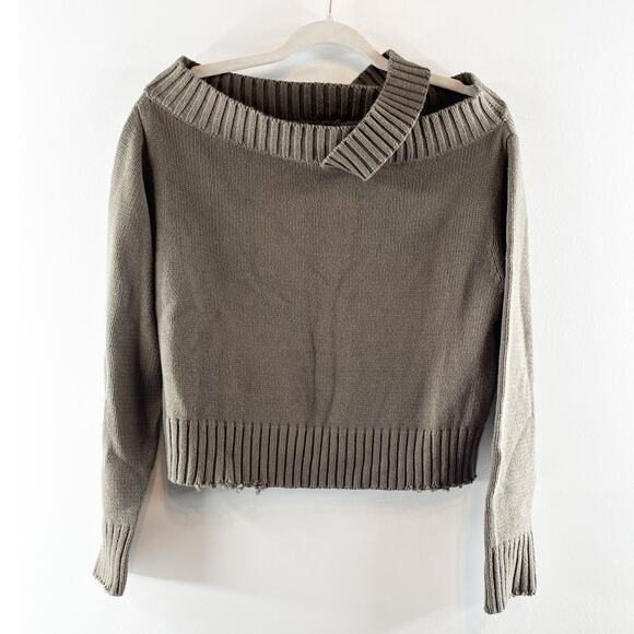 RTA Beckett One Shoulder Asymmetrical Raw Edge Sweater Uno Platoon Green XS - Picture 2 of 7